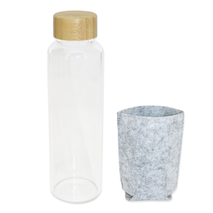 bouteille en verre à bouchon en bamboo avec pochette 600 ml – Image 4