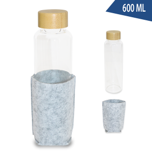 bouteille en verre à bouchon en bamboo avec pochette 600 ml – Image 8