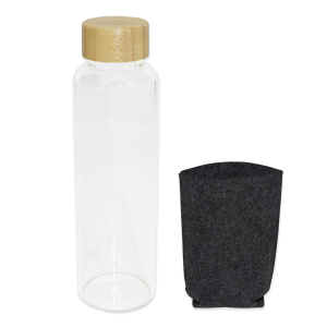 bouteille en verre à bouchon en bamboo avec pochette 600 ml – Image 7
