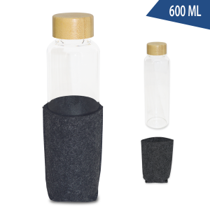 bouteille en verre à bouchon en bamboo avec pochette 600 ml – Image 9